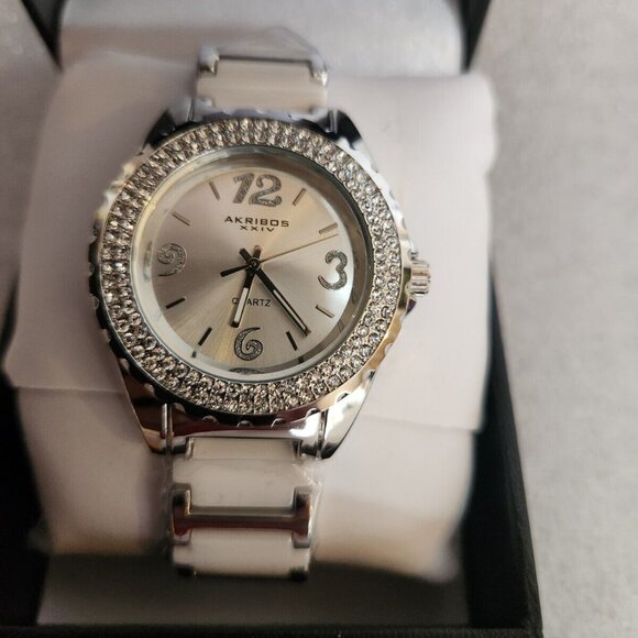 Akribos XXIV Genuine Ceramic Quartz Movement Womens Watch AK514WT - Picture 2 of 9